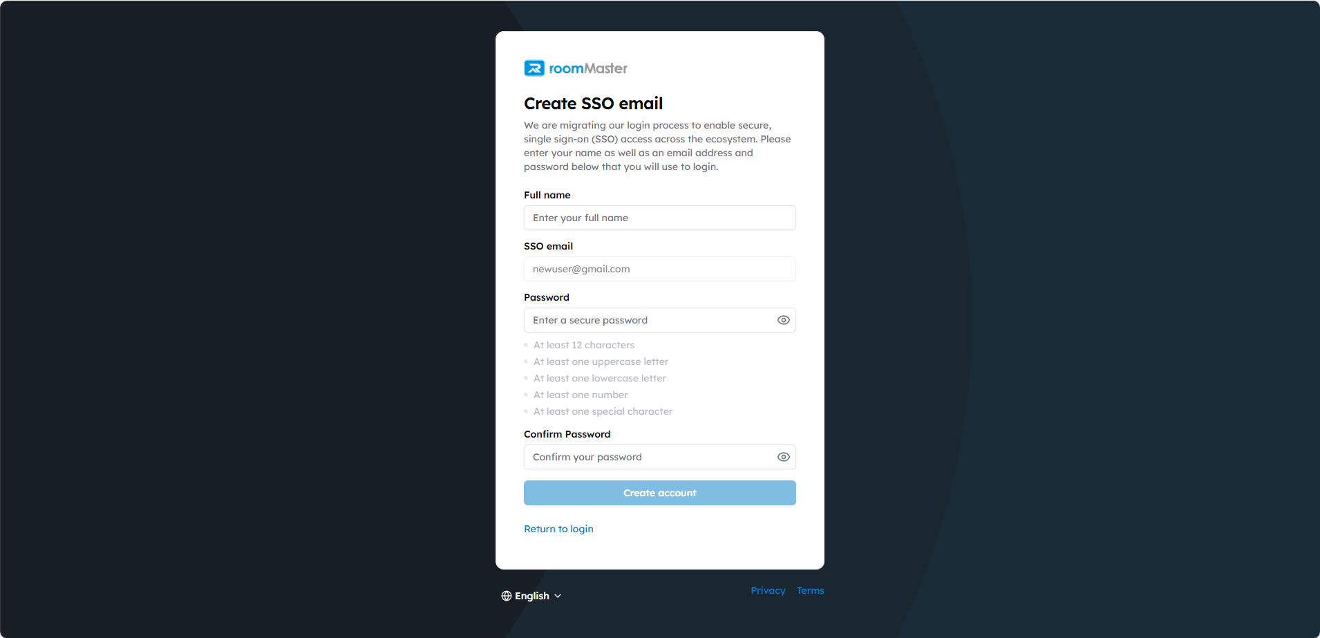 Create SSO Account